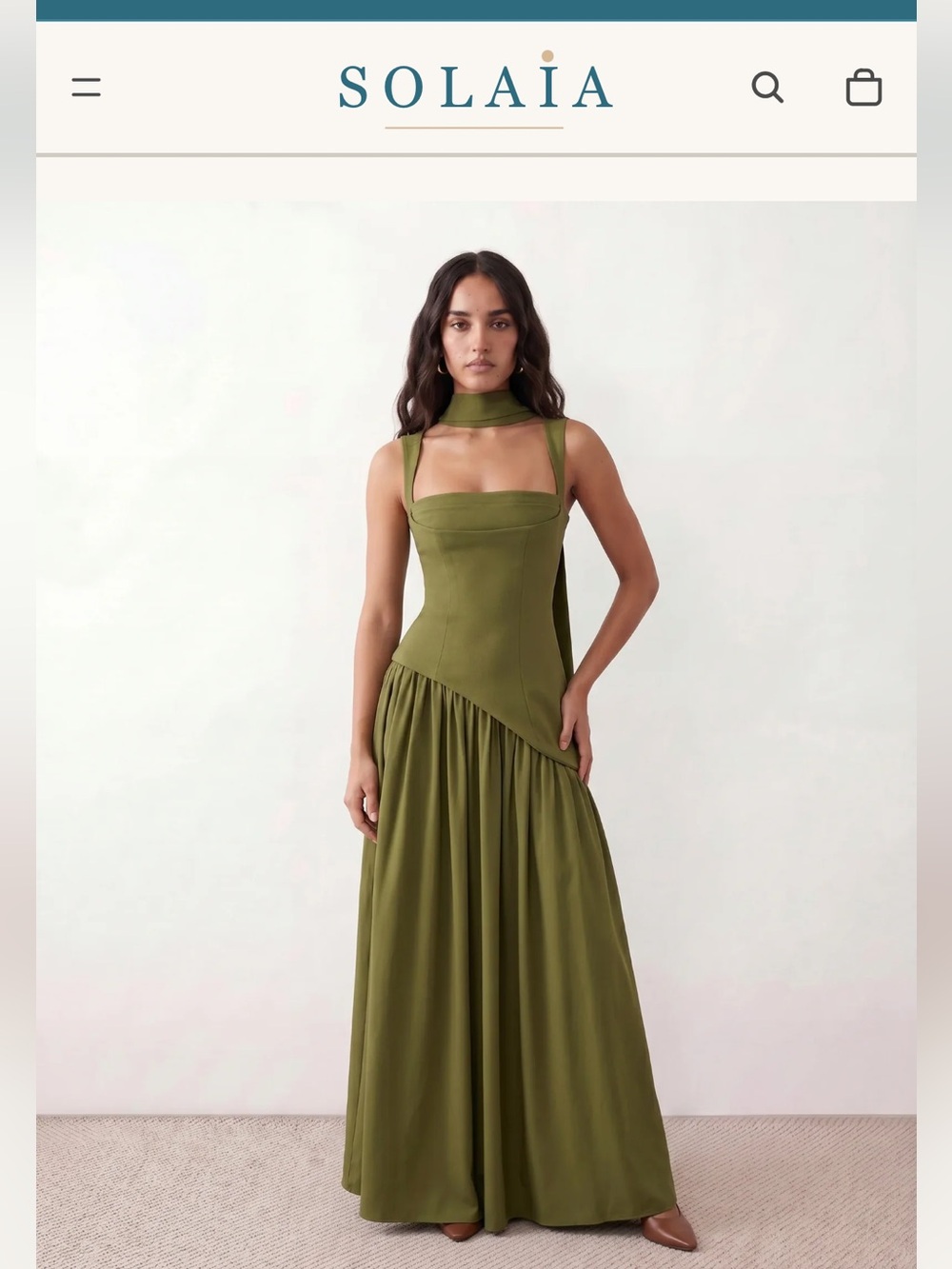 Solaia Emelie Basque Waist Lace-Up Maxi Dress